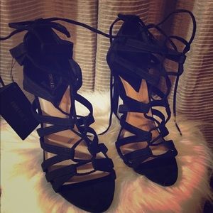 Black suede lace up heels